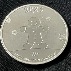 1 TROY OUNCE .999 FINE Silver Gingerbread Holiday Coin - Out of Stock, 2024, IRA